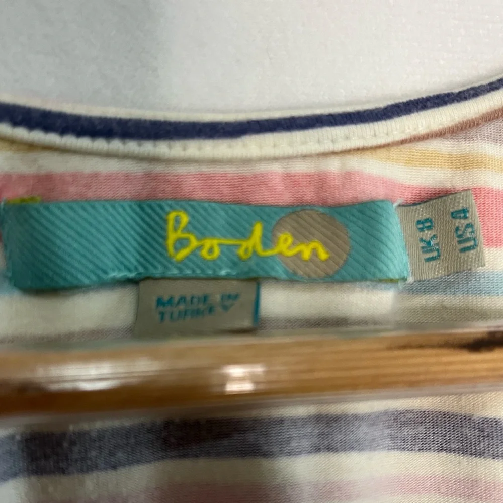 Boden Colorful Striped Sleeveless V-neck Flower Womens Top Size 4 - Picture 2 of 4